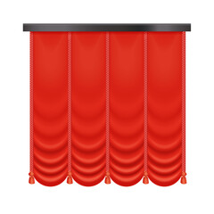 Red velvet, of satin closed curtains with 3D drapery for theatre stage, show or movie vector illustration