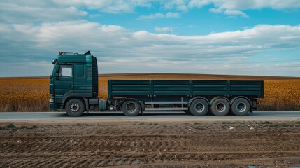 Obraz premium Truck view from the side, capturing the essence of heavy-duty industrial logistics on the highway.