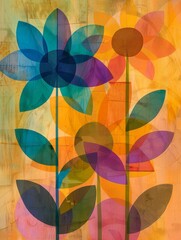 Colorful Flowers Painting on Yellow Background. Printable Wall Art.