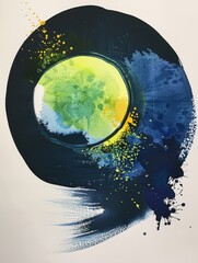 Blue and Yellow Circle Painting. Printable Wall Art.