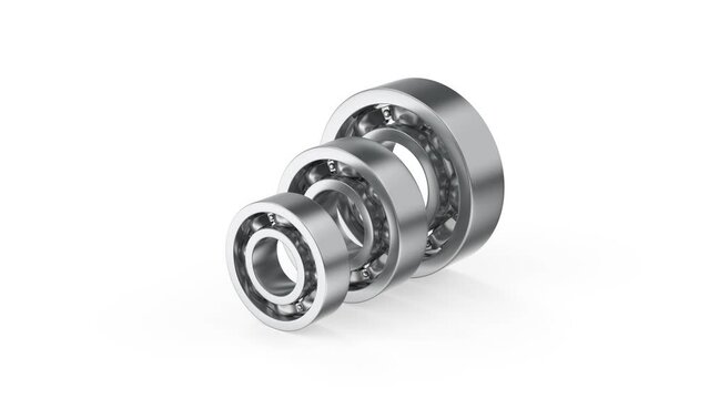 Ball bearings with different sizes on white background