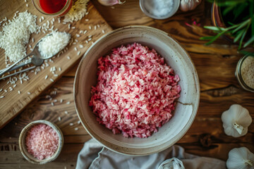 Obraz na płótnie Canvas Background of new and healthy pink rice