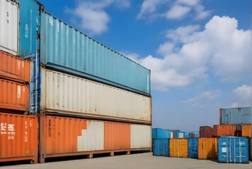 Fototapeta premium Stacked cargo containers in the storage area