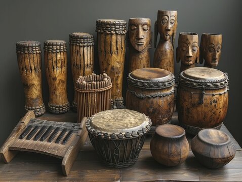 Contemporary music instruments devolving into primitive percussion, reverse evolution of music.