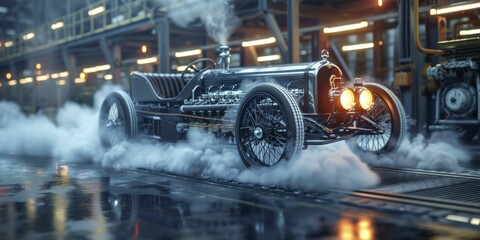 Electric cars transforming back into steam engines, reverse evolution of automotive innovation. - obrazy, fototapety, plakaty