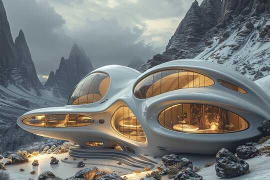 Futuristic space habitat studies extraterrestrial ecosystems, science in colonization, orbits Mars.