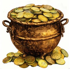 pot of gold coins, irish luck, st patricks day, white background