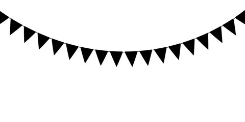 Black flag garland. Triangle pennants chain. Party pennants, window or wall decoration decoration. Celebration flags for decor