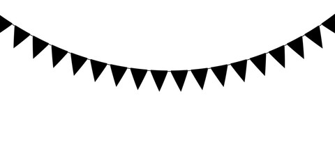 Black flag garland. Triangle pennants chain. Party pennants, window or wall decoration decoration. Celebration flags for decor