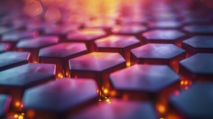 Obraz premium Innovative hexagonal mesh lighting fixture casts smooth light on a blur pastel wall in modern interiors.