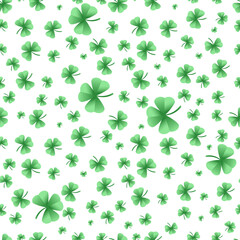 Simple seamless pattern with clovers leafs. St Patrick's Day symbol, Irish lucky shamrock background