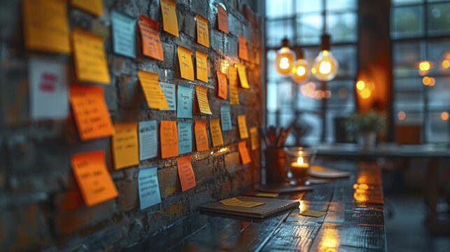 Mind mapping on a transparent digital screen, new idea development, cross blur virtual office background.