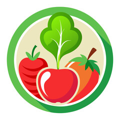 flat logo vector red apple with leaves