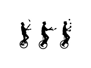 Magician riding unicycle. Juggler silhouette vector design and illustration. Good use for symbols, logos, icons, mascots, signs, or any design you want.