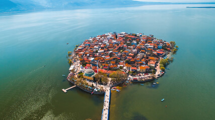 Aerial View Golyazi Village in Uluabat Lake, Bursa, Turkey
