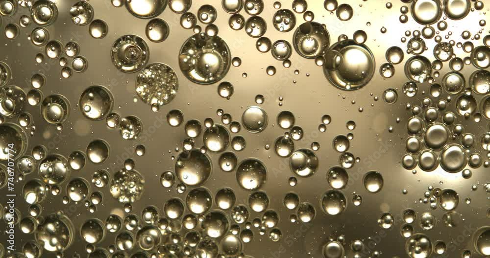 Wall mural slow motion macro of floating micro particles molecules in liquid are analyzed with microscope by ch