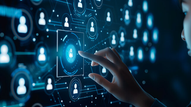 Onboarding concept. Person touch virtual onboarding icon for human resources business industry to introduce newly hired employee into an organization with behavior, welcome, knowledge, and skills