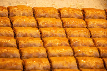 Traditional, delicious Turkish Square baklava. Turkish dessert