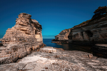 Fototapeta premium Aerial view The rocky coast of Bagirganli village, Kefken Kocaeli