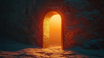 Mysterious keyhole with light shining through on dark background, copy space for text