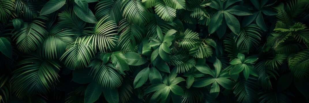 Lush green tropical palm leaves with textured detail in natural background setting