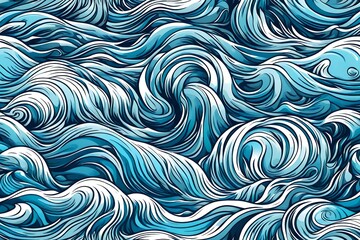 Vector illustration of endless and seamless rippling sea tides of marine seawater Vector Sea Waves Seamless pattern - Hand drawn Doodles illustrations