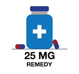 25 mg remedy. Medicine pill vector with milligrams, medicine and health care concept
