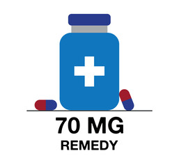70 mg remedy. Medicine pill vector with milligrams, medicine and health care concept