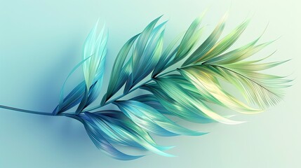 Image of a palm branch, gradients of blue and green