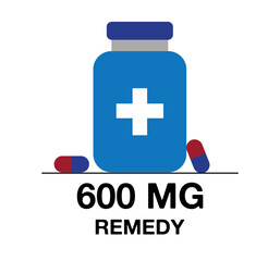 600 mg remedy. Medicine pill vector with milligrams, medicine and health care concept
