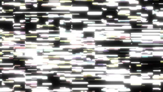 Black, white and colored stripes in the form of a glitch on a white background.