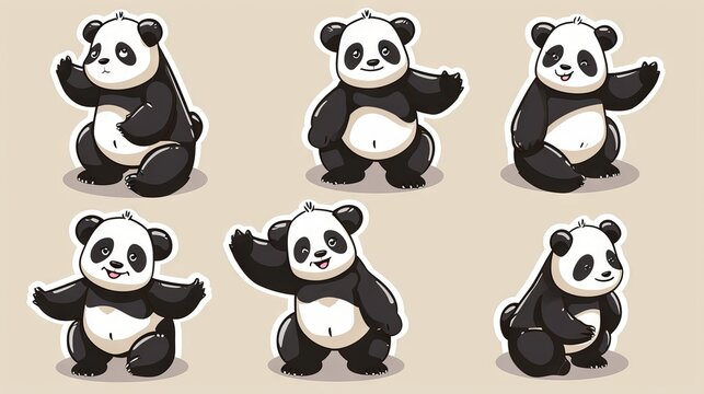Set of cute panda cartoon character in different poses