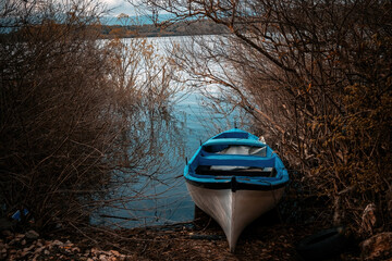 Fishing boat on the Ulubat lake, Eskikaraagac Bursa.