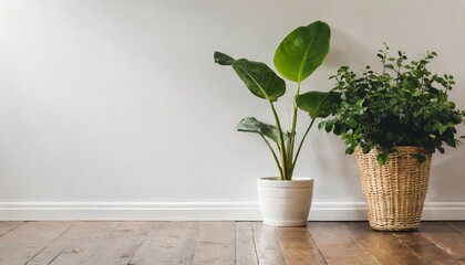 hallway with white wall and plant mockup template