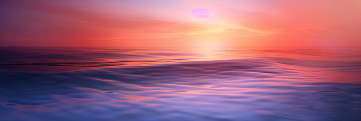 Majestic sunset over a tranquil ocean with a mystical purple sun.