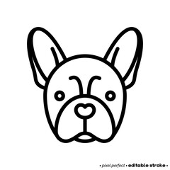 French bulldog head thin line icon. Dog breed. Editable stroke. Vector illustration.