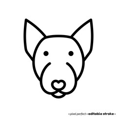 Bull terrier head thin line icon. Dog breed. Editable stroke. Vector illustration.