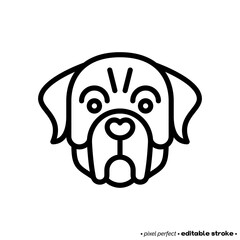 Rottweiler head thin line icon. Dog breed. Editable stroke. Vector illustration.