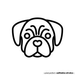 Pug head thin line icon. Dog breed. Editable stroke. Vector illustration.