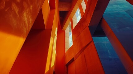 Fototapeta premium Wide angle abstract background view of steel light blue high rise commercial building skyscraper made of glass exterior.