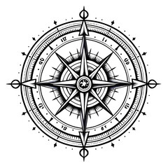 Compass Tattoo, Black and White Compass Silhouette Tattoo Illustration