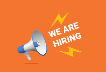 Attention-Grabbing Job Opportunity Announcement With Megaphone on Vibrant Orange Background. Vector Illustration.