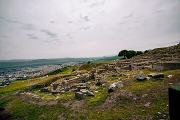 Pergamon Ancient City view in Bergama Town of Izmir, Turkey