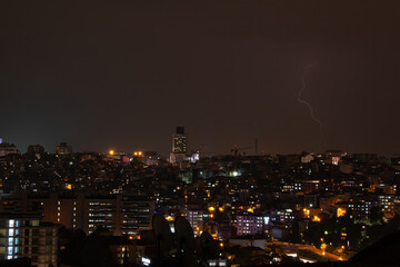A powerful electric shock hits the city center with multiple lightning strikes in Istanbul.