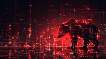 bull and bear market concept with stock chart digital numbers crisis red price drop arrow down chart fall / stock market bear finance risk trend investment business and money losing moving economic - obrazy, fototapety, plakaty