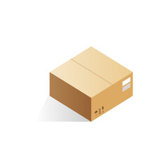 Isometric closed cardboard box with shadow, container for shipping service vector illustration