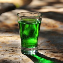 st patricks day festive party short on a blurry marbel background, green drinks on white background, green shots