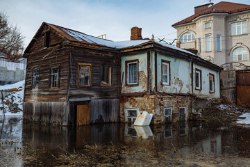Flooded rural house. Concept of disaster