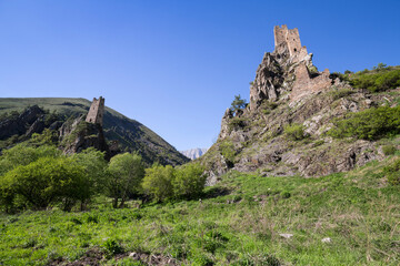 Fototapeta na wymiar Vovnushki - complex of medieval Ingush guard towers