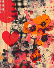 Abstract collage background - Love and flowers theme - Artistic design - 746716540